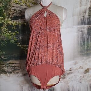 Maurices Womens 3X Medallion print halter Neck Bodysuit in warm rustic tones